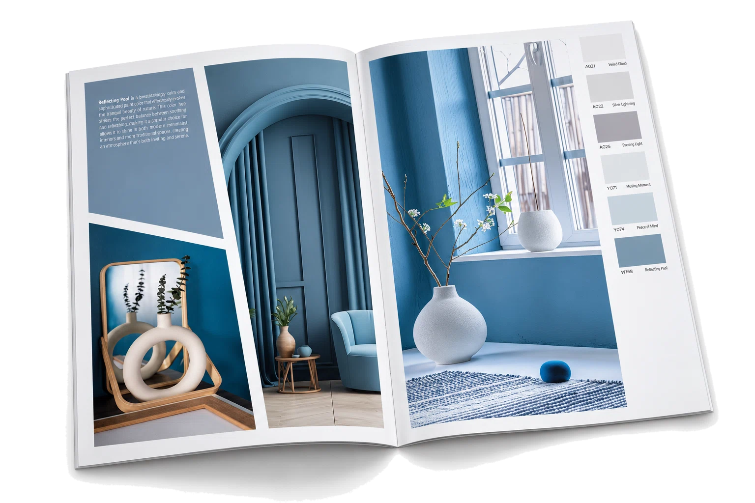 Blaue Inneneinrichtung in einem Farbkatalog