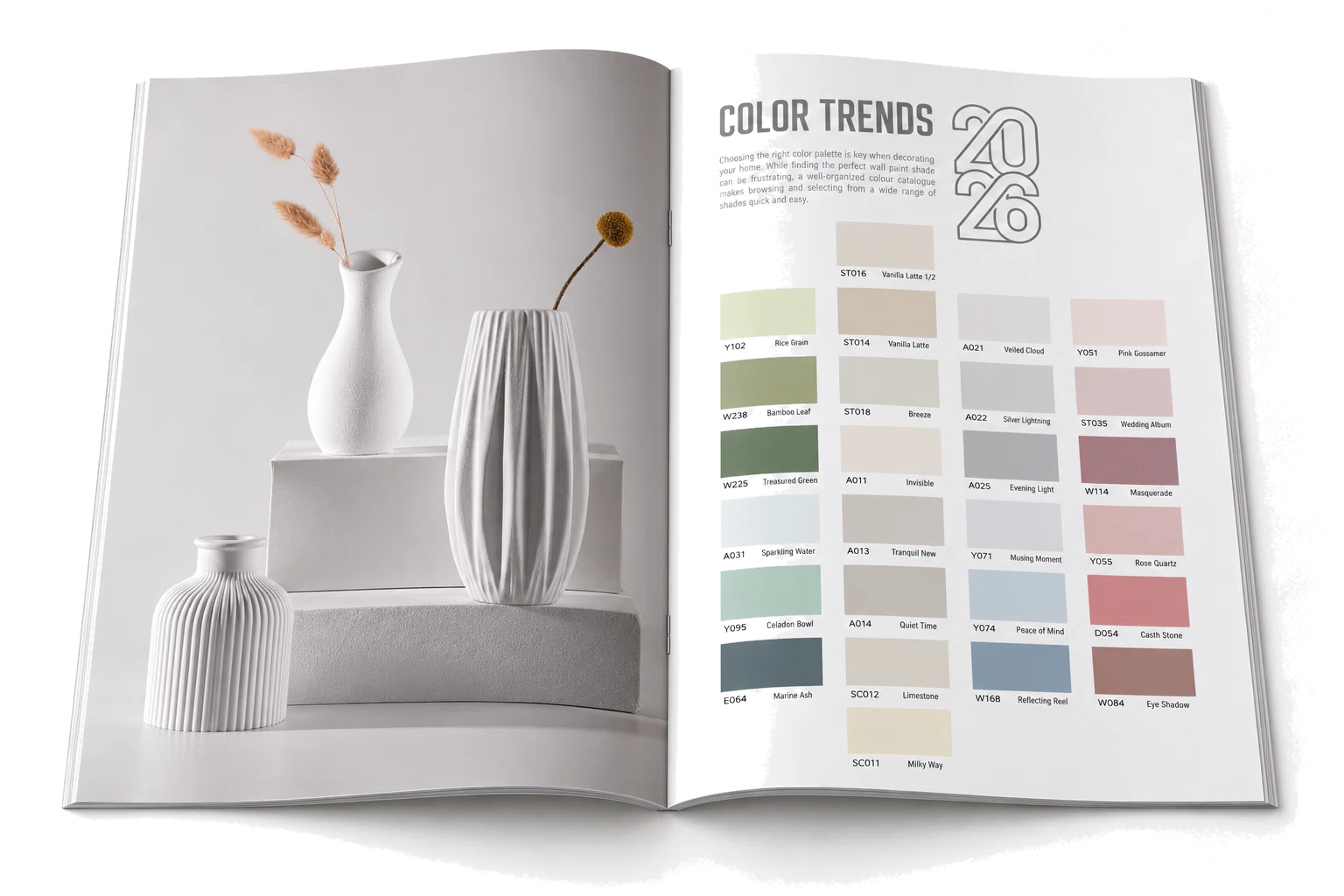 Ausgewählte Trendfarben in einer Katalogpalette