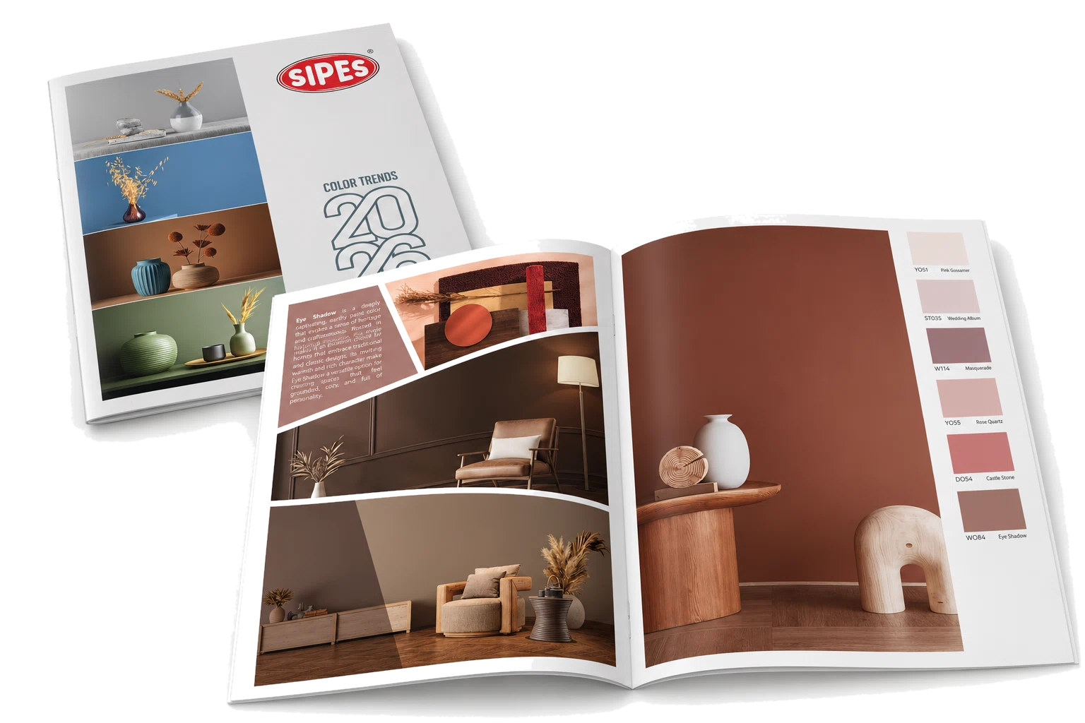 Warme Farbtrends in einem Innenraumkatalog