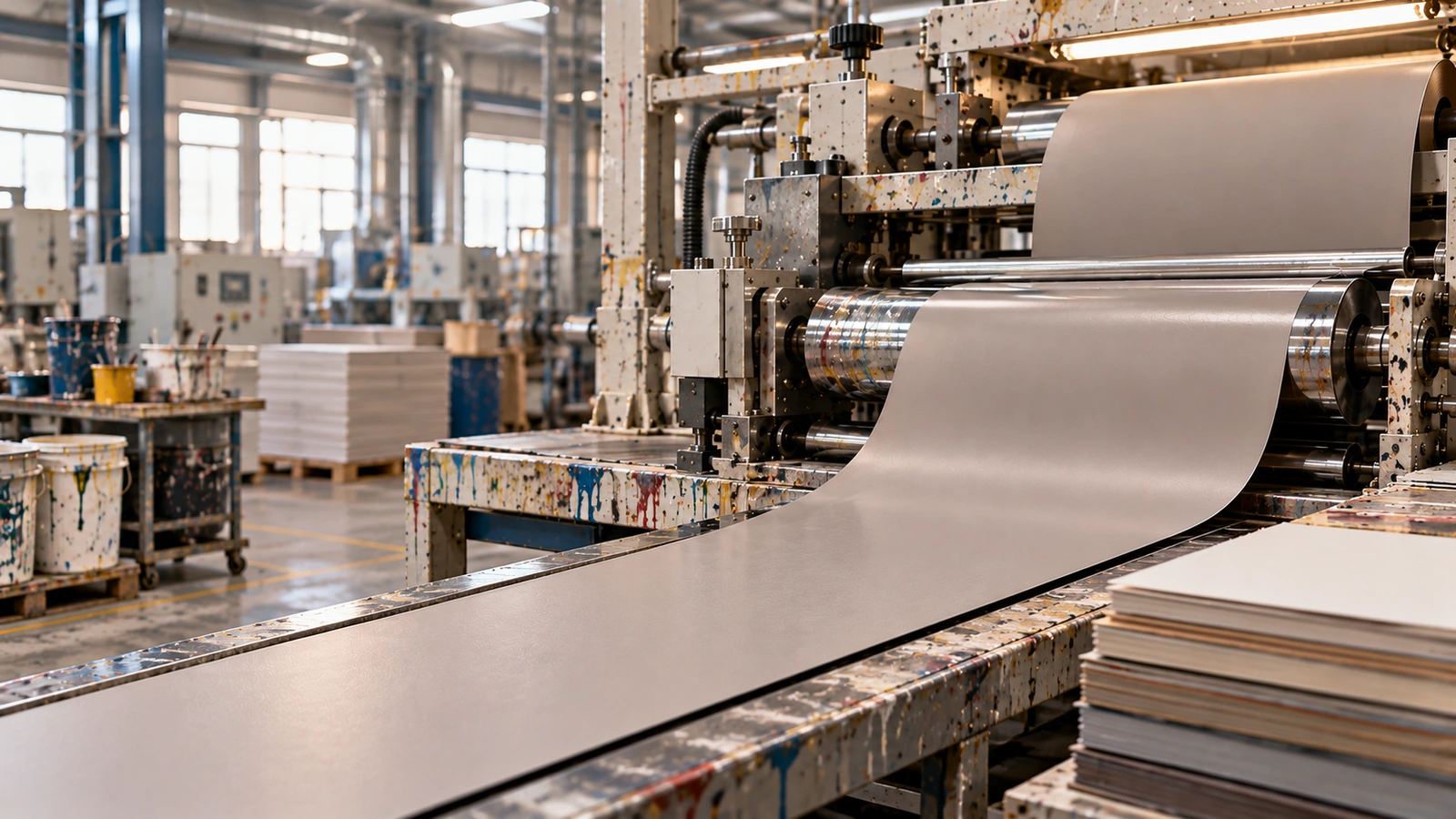 Sheet substrate passing through coating rollers