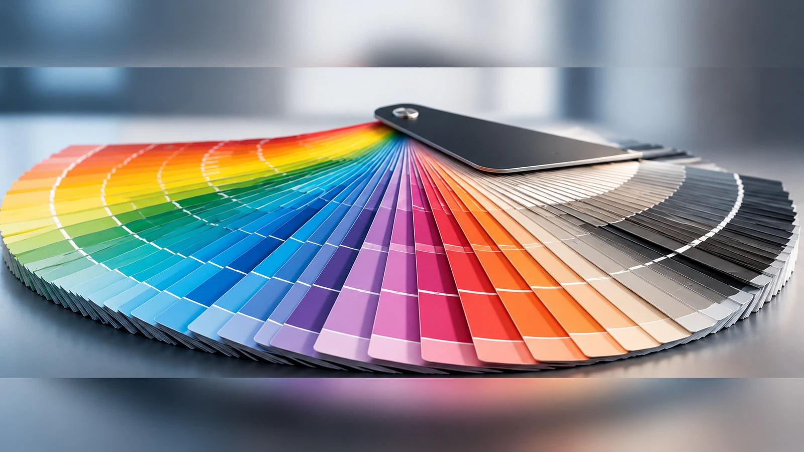 A finished color fan deck with separate coated sample leaves