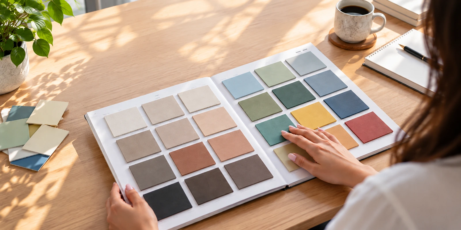 Open catalog of mounted color and finish samples