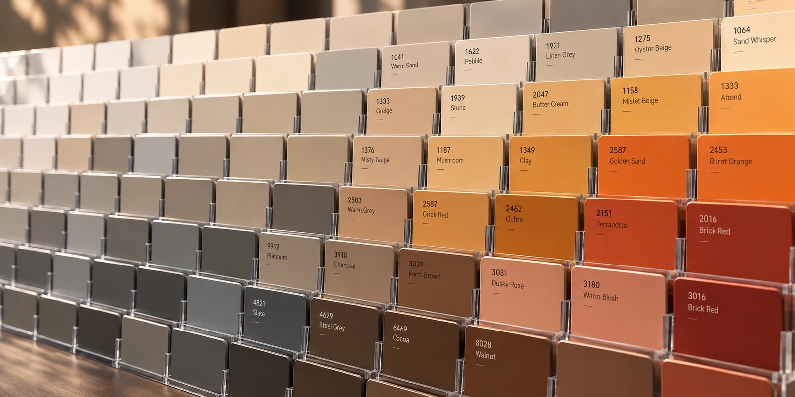 Color chips with printed color names and identification codes