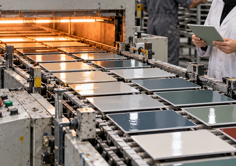 Coated sample sheets moving through the drying section