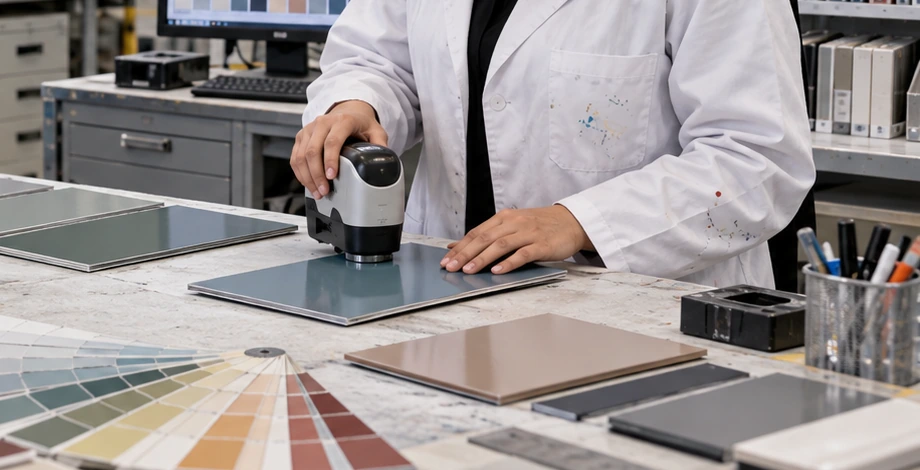 Color measurement of a coated sample at a laboratory workbench