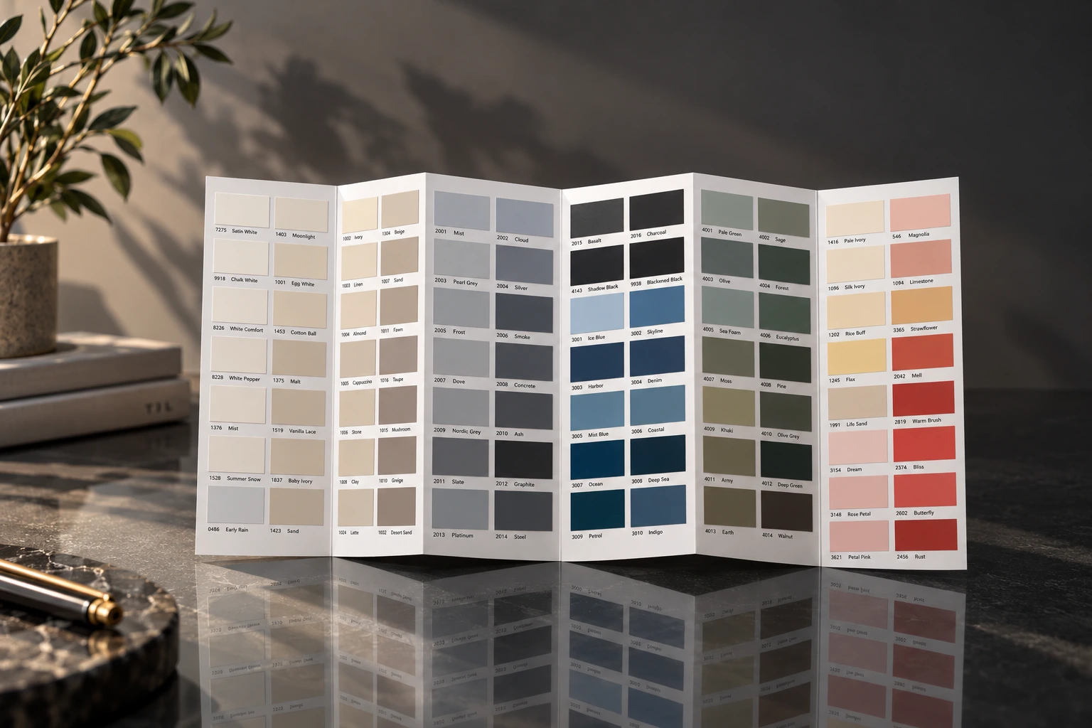 Foldout card presenting coordinated color families